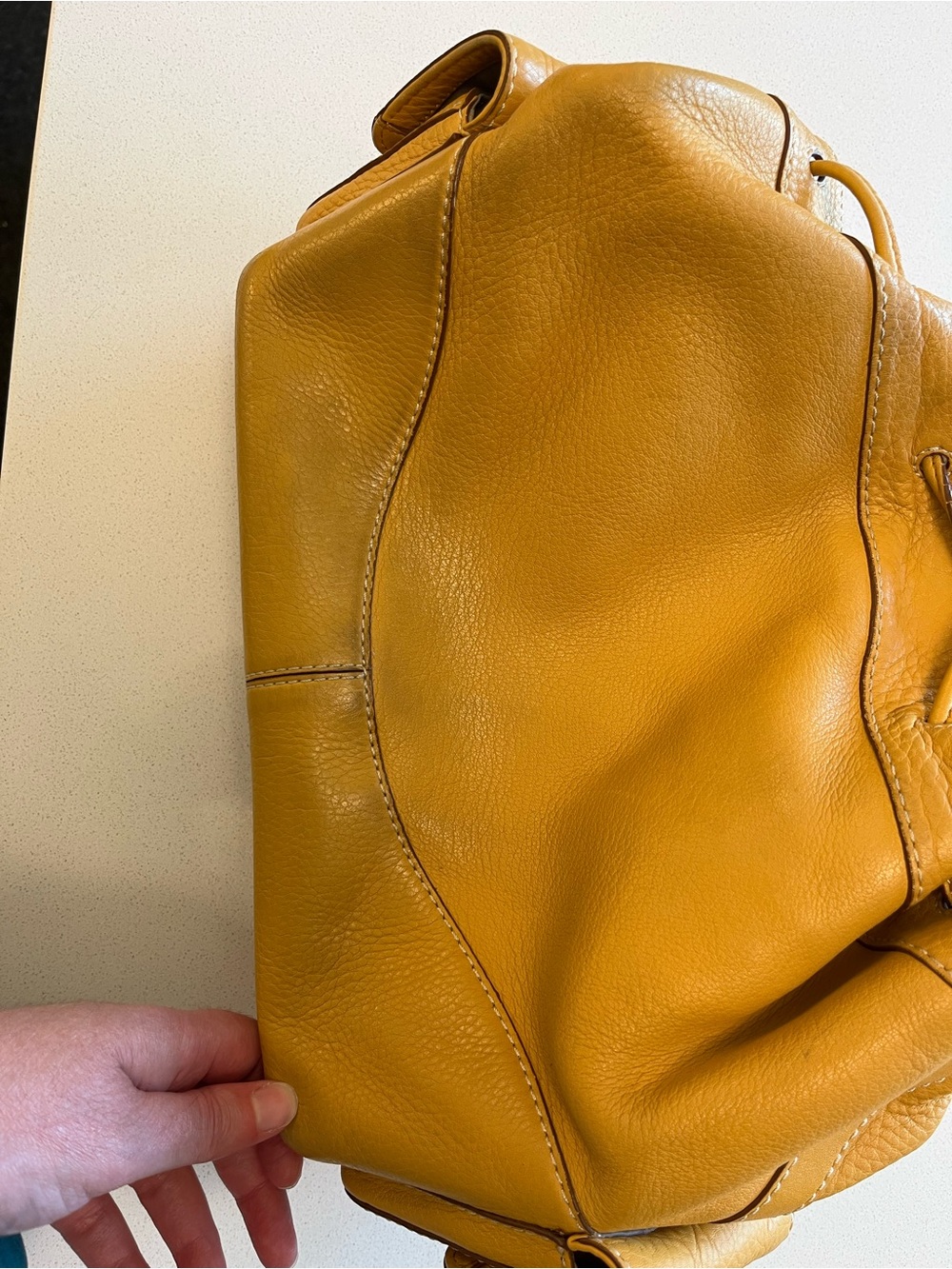 Cole Haan Mustard Leather Drawstring Shoulder Bag - Picture 13 of 14